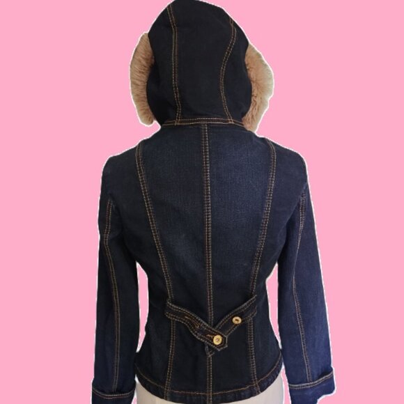 Baby Phat Denim jacket with faux-fur trimmed hood (Dark Denim), Size 2-4, USED - Picture 6 of 16